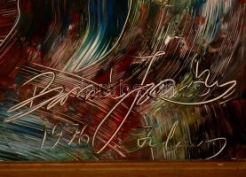 Olvashatatlan jelzéssel: Kompozíció. Olaj, farost, sérült keretben, 67×50 cm