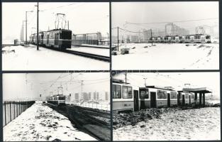 1987 Budapest, Káposztásmegyer, 14-es villamos, 4 db vintage fotó, 9x14 cm