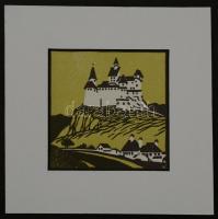 Kós Károly (1883-1977): Törcsvár. Színes linómetszet, papír, jelzett a linon, 11×11 cm