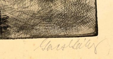 Gacs Gábor (1930- ):Újjáépített Szegedi Tisza híd. Rézkarc, papír, jelzett, 19×20 cm