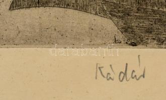 Kádár György (1912-2002): Tehén pásztor. Rézkarc, papír, jelzett, 24×29 cm