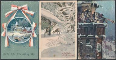 62 db RÉGI  újévi üdvözlőlap, vegyes minőségben / 62 pre-1945 New Year greeting postcards, mixed quality