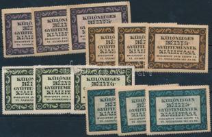 1921 Különleges Bélyeggyűjtemények kiállítása 3 x 4 db klf színű levélyzáró