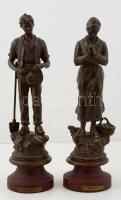 Francia spiáter imádkozó pár ( 2db), jelzett (Angelus), kopott, férfinak kis lyukkal a fején, fém talpazaton, m:30 cm (2×)