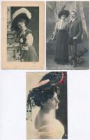 3 db RÉGI kalapos hölgyet ábrázoló képeslap, köztük 1 szignós fotóval / 3 pre-1945 postcards of ladies wearing hats, 1 signed photo