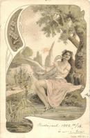 Lady with swan, Art Nouveau litho art postcards, Serie 903. Nr. 5. (EK)