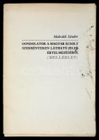 Makoldi Sándor: Gondolatok a magyar ácsolt szekrényeken látható jelek értelmezéséről. Melléklet. é. n., h. n. 50 számozott lap, mappába rendezve, jó állapotban.