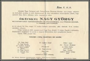 1938 ókécskei Nagy György (1857-1938) református főgondnok, újpesti városi jegyző, képviselő gyászjelentése