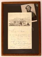 1848. augusztus 3. gróf Széchenyi István (1791-1860) pesti keltezésű, saját kézzel írt levele. Lieber Schenk megszólítással. A levélpapír fejlécében a Lánchíd acélmetszetű képe. Készült Pesten, Grimm Vincénél.  Üvegezett keretben. 1848 Autograph letter of count Széchenyi Istvan.