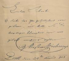 1848. augusztus 3. gróf Széchenyi István (1791-1860) pesti keltezésű, saját kézzel írt levele. Liebe...