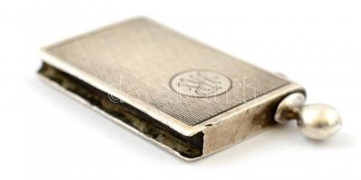 Ezüst (Ag.) gyújtó, jelzett, mesterjeggyel, gravírozott monogrammal, nettó: 19 g  4,5×2 cm
