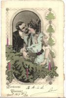 Karácsonyi üdvözlet / Christmas greeting card, couple, Art Nouveau