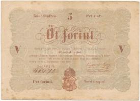 1848. 5Ft Kossuth bankó barna T:III- tűly.