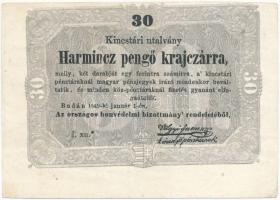 1849. 30kr "Kossuth bankó" csillagozott soroszatszám, félrecsúszott nyomat T:III