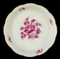 Herendi virágmintás porcelán tálka, kézzel festett, jelzett, hibátlan, m: 10,5 cm