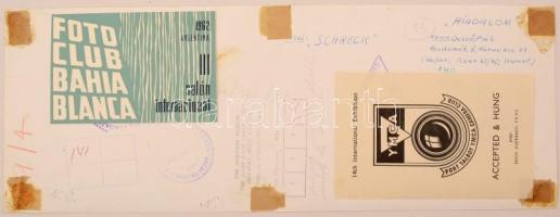 cca 1960 Dezső Pál (?-?): Riadalom, feliratozott vintage fotóművészeti alkotás, kiállítási matricákk...