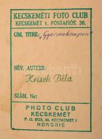 cca 1960 Krisch Béla: Gyermeknapon, pecséttel jelzett vintage fotóművészeti alkotás, kasírozva, 29x3...