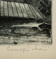 Csurgói Máté Lajos (1931-2001): Kikötő. Rézkarc, papír, jelzett, üvegezett keretben, 27×42 cm