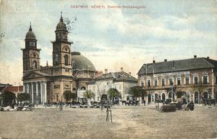 Szatmárnémeti, Satu Mare; Deák tér, Székesegyház, Takarékpénztár, kiadja Reizer János / square, cathedral, savings bank (fa)