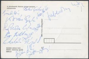 Magyar színészek (Zelei Gábor, stb.) aláírásai a kecskeméti Katona József színházat ábrázoló fotólap...
