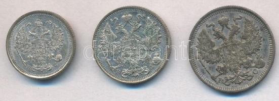 Orosz Birodalom 1914. 20k Ag + 1915. 15k Ag + 1916. 10k Ag T:2
Russian Empire 1914. 20 Kopek Ag + 1...