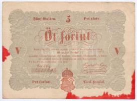 1848. 5Ft Kossuth bankó vörösesbarna, piros tintafolttal (érvénytelenítés?) T:III szép papír Adamo G109