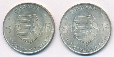 1947. 5Ft Ag "Kossuth" (2x) T:2,2-