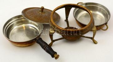 Régi rezezett fém melegítő 2 db edénnyel, m:15 cm