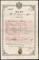 1856 Útlevél Rőtfalvai illetőségű személy részére, 6kr CM okmánybélyeggel / 1856 Passport for Rattersdorf (Burgenland) registered person