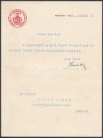 1929 Knoll Béla (?-?) munkásbiztosítási bírósági elnök gratuláló levele Török János (?-?) rendőrfőparancsnok részére másodosztályú magyar érdemkereszttel való kitüntetése alkalmából, fejléces papíron, Knoll aláírásával