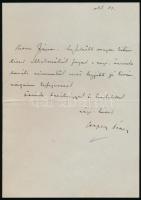 1929 Csopey Dénes (?-?) kúriai bíró kézzel írt gratuláló levele Török János (?-?) rendőrfőparancsnok részére másodosztályú magyar érdemkereszttel való kitüntetése alkalmából, Csopey aláírásával