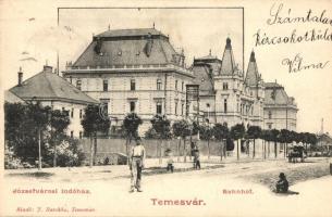 Temesvár, Timisoara; Józsefvárosi indóház, vasútállomás, J. Raschka kiadása / railway station