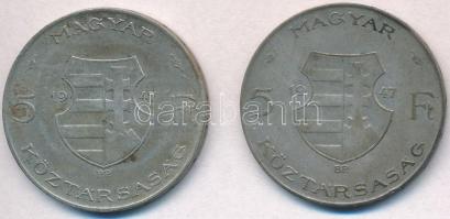 1947. 5Ft Ag "Kossuth" (2x) T:2- kis ph., patina