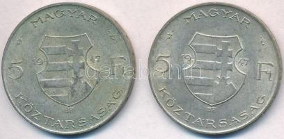1947. 5Ft Ag "Kossuth" (2x) T:2,2- kis patina