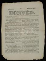 1849 a Honvéd c. kolozsvári újság január 29.-i száma a szabadságharc híreivel csaták leírásával és országgyűlési hírekkel