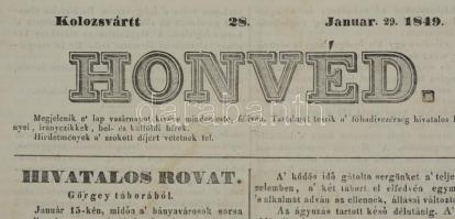 1849 a Honvéd c. kolozsvári újság január 29.-i száma a szabadságharc híreivel csaták leírásával és o...