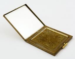 Gyöngyház színű réz púdertartó, jelzett (USA), 7×7 cm