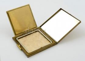 Gyöngyház színű réz púdertartó, jelzett (USA), 7×7 cm