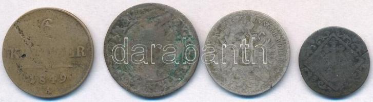 4db vegyes rossz minőségű külföldi ezüstpénz tétel, közte Ausztria 1849A 6kr Ag T:3,3-,4 patina, enyhén hajlott 4pcs of various silver coins in bad condition including Austria 1849A 6 Keruzer C:F,VG,G patina, slightly curved