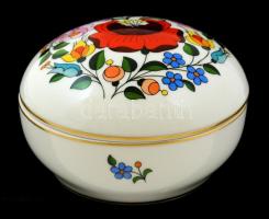 Kalocsai porcelán bonbonier, kézzel festett, jelzett, hibátlan, d: 12 cm, m: 8 cm