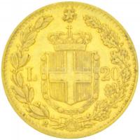 Olaszország 1882R 20L Au "I. Umberto" (6,44g/0.900) T:2 kis ph. 
Italy 1882R 20 Lire Au &...