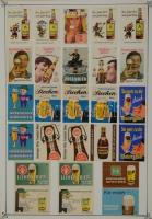 198+1 db szovjet és német gyufacímke, kartonra ragasztva, különféle témákban: repülők, reklám, karik...