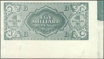 1946. 1000.000.000 B.-pengő "zöld" bal alsó széles sarokívnél mindkét oldali illetsztőkere...