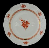Herendi Apponyi mintás lapos tányér, kézzel festett, jelzett, kopott aranyozás, d:25,5 cm