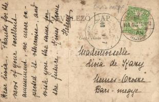 1908 Garamveszele, Garamvezekény, (Tőre); Kazy János kastélya, Lívia de Kazynak címzett levél / cast...