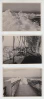 1935 Jégkárok Balatonföldváron, 3 db feliratozott fotó, egyik sarka hiányos, 8,5x11,5 cm