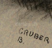 Gruber jelzéssel: Női portré. Szén, papír, 48×32 cm