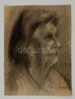 Gruber jelzéssel: Női portré. Szén, papír, apró szakadással, 48×32 cm
