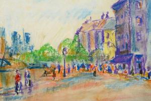 Diener jelzéssel: Utca részlet. Pasztell, papír, üvegezett keretben, 38×46 cm