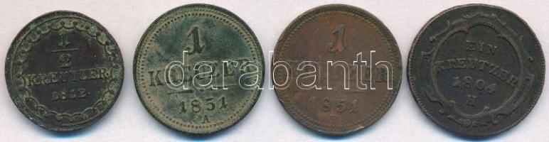 Ausztria 1812S 1/2kr Cu + 1851A 1kr Cu + 1851B 1kr Cu + Vorderösterreich 1805H 1kr Cu "II. Ferenc" Günzburg T:2- ph., patina Austria 1812S 1/2 Kreuzer Cu + 1851A 1 Kreuzer Cu 1851B 1 Kreuzer Cu + Further Austria 1805H 1 Kreuzer Cu "Franz II" Günzburg C:VF edge error, patina